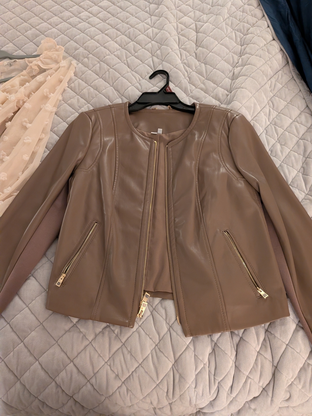 Chico's Taupe Faux Leather Zip-Front Jacket